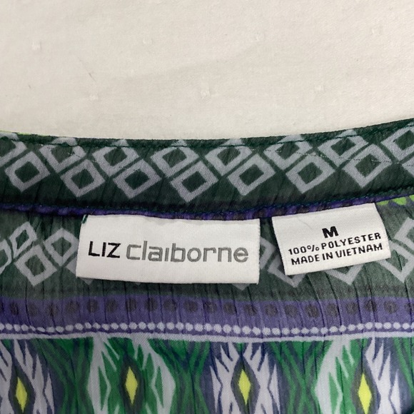 Liz Claiborne Womens Green Blue Paisley Print 3/4 Sleeve Blouse Top Size M - Picture 5 of 9